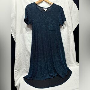 LuLaRoe Women Short Sleeve Tinsel Sparkle Dress High Low XXS Blue Party Holiday